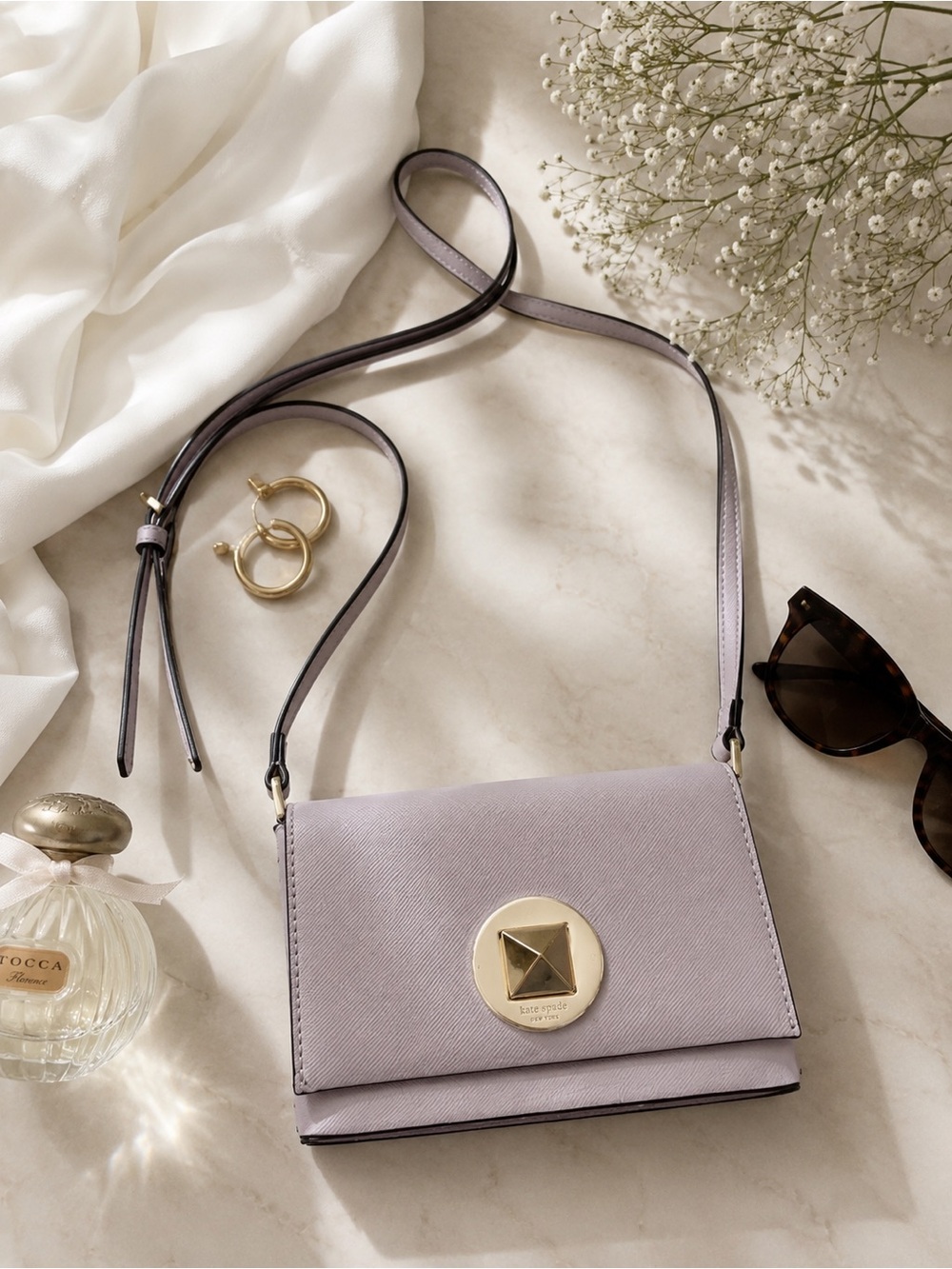 Kate Spade Lavender Saffiano Crossbody Bag Gold Hardware Lilac Mini Purse